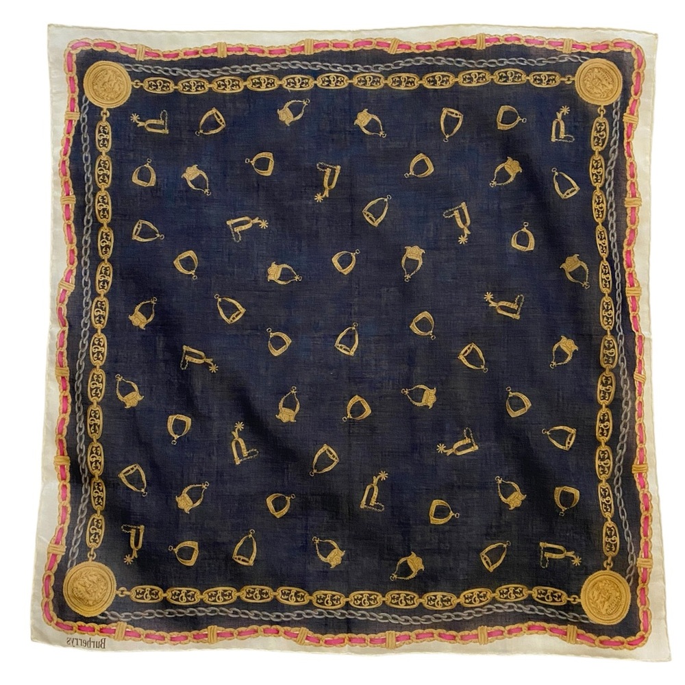 New Burberry AKA Burberrys of London Navy Blue Stirrups Pocket Scarf or Headband